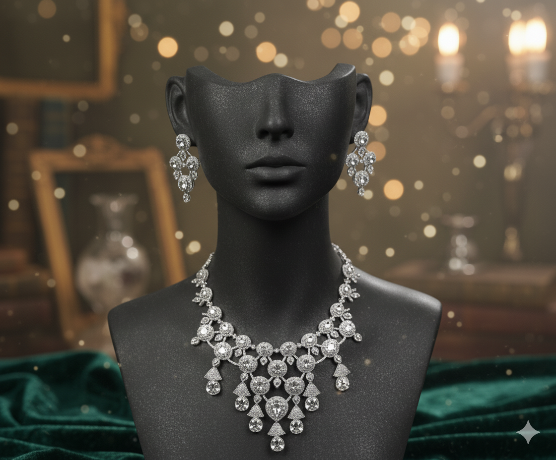 Silver Glow – American Diamond Necklace Set